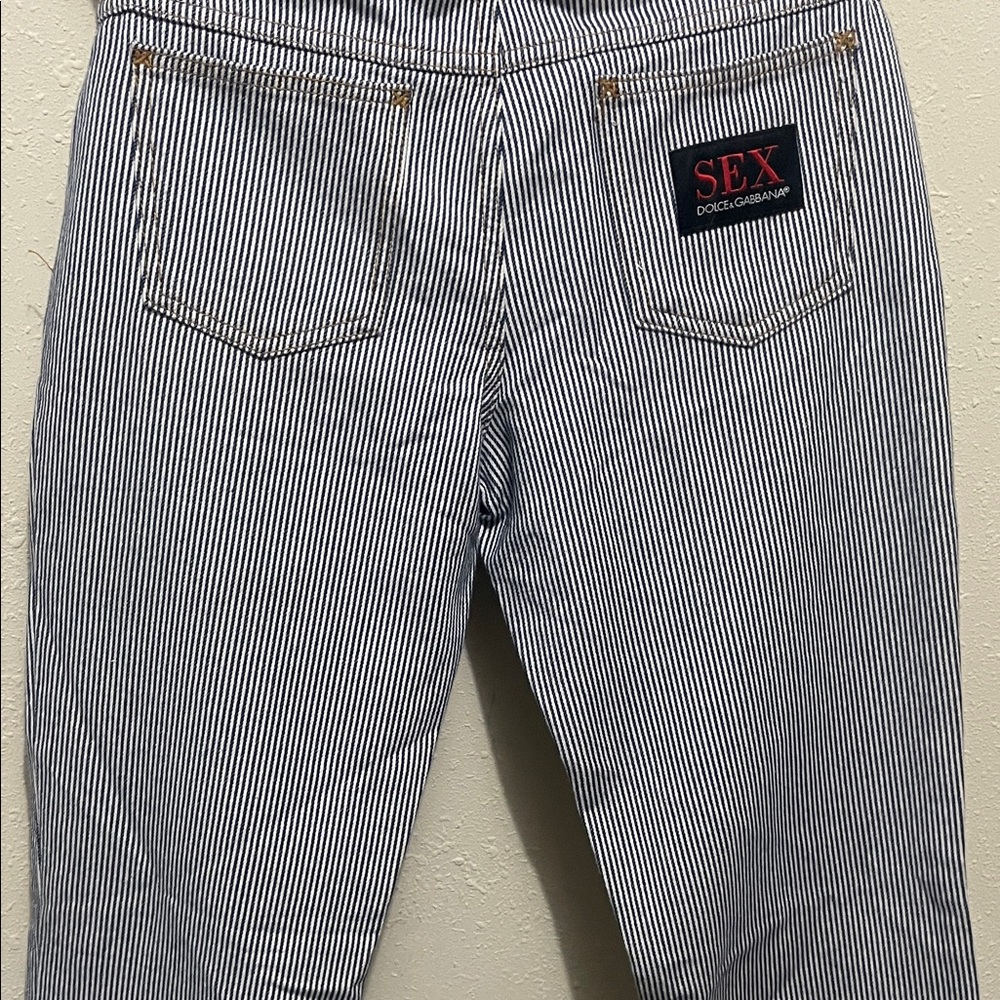 Dolce & Gabbana Black and White Striped Straight Leg Jeans